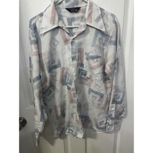 Vintage JC Penney's Men's Geometric Disco Button Up Shirt M 70's Abstract Pastel